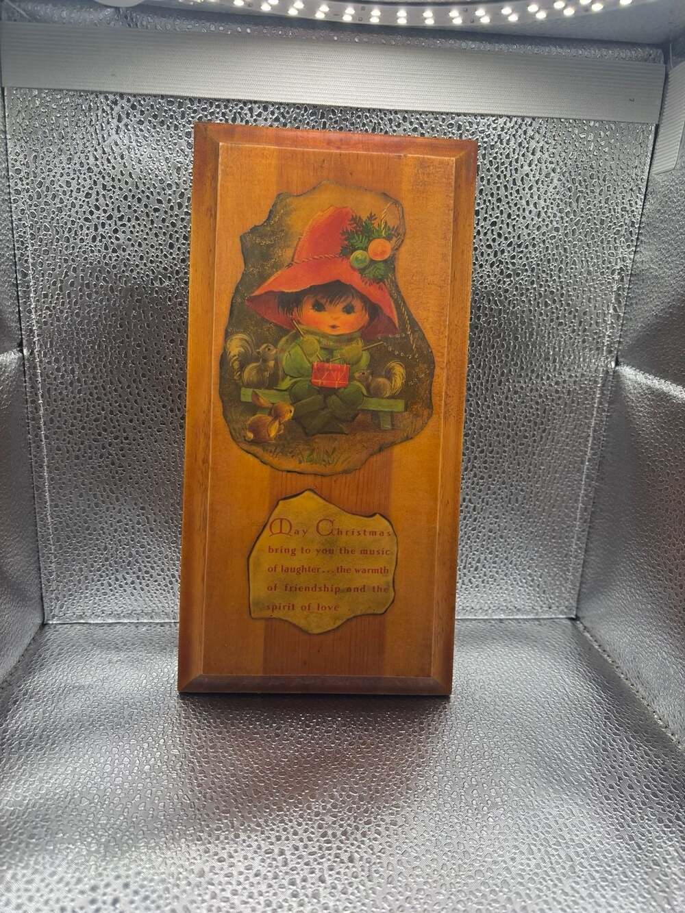 Vintage Big Eyes Little Drummer Boy Wood Christmas Wall Plaque